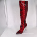 2019 Heels Women Knee High boots Red Snakeskin Print Sexy A133 Ladies Women Winter Long Boots Shoes